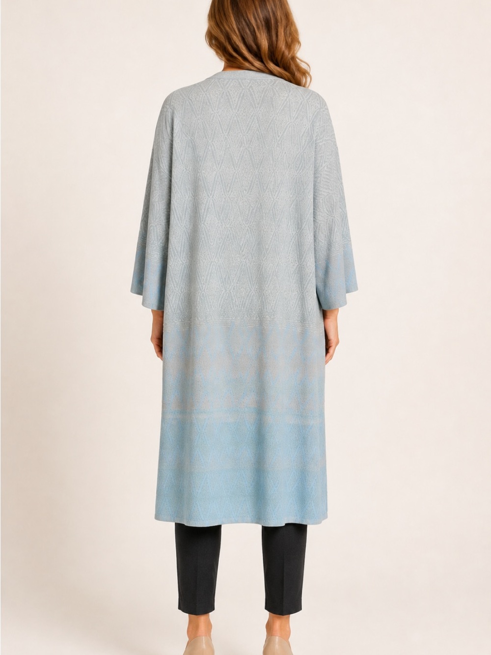 Sigrid Olsen Signature XL Blue Geometric Long Cardigan Silk Blend - Picture 2 of 5